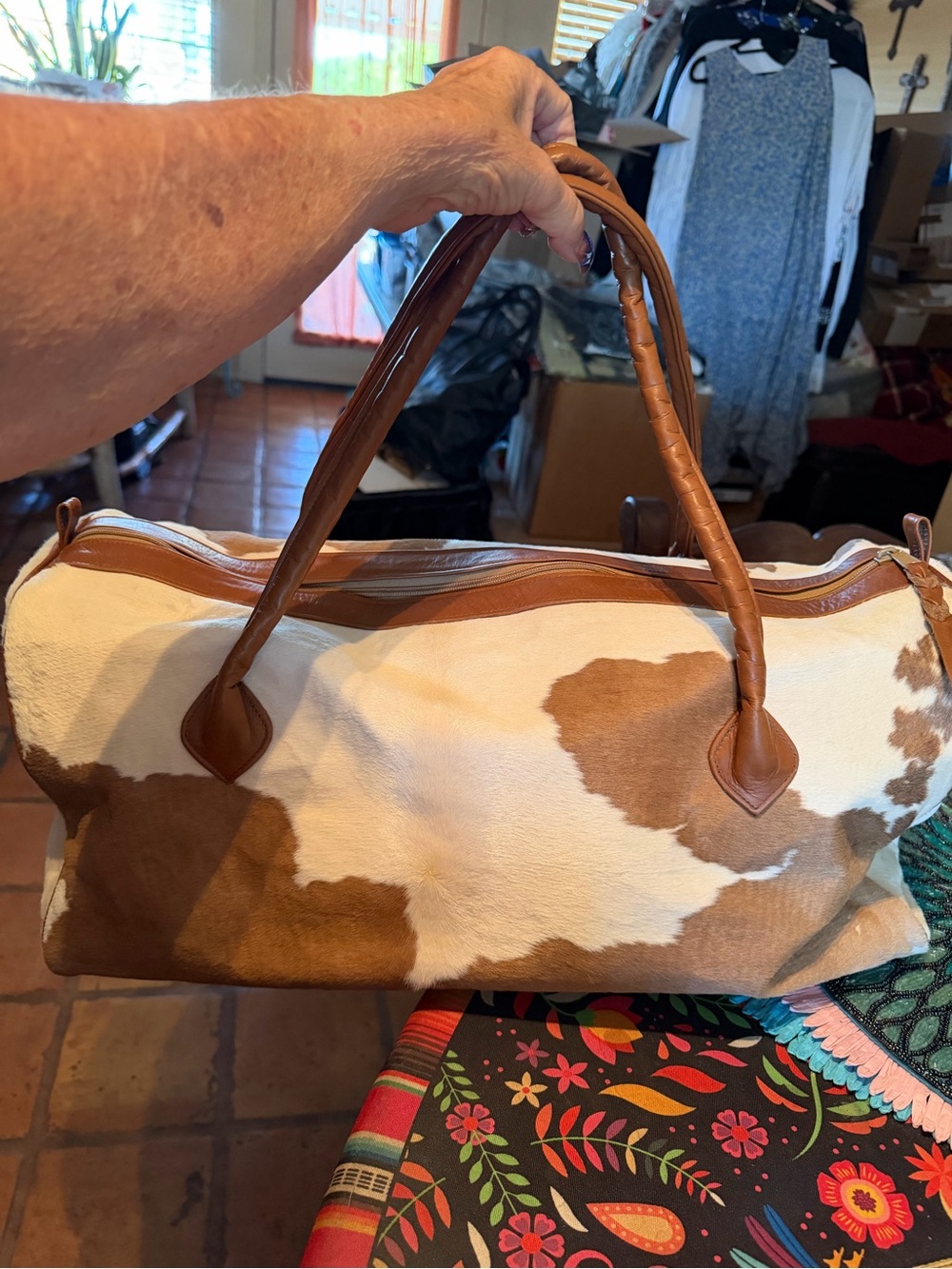Vintage Dottee And Tbird Leather & Genuine Cowhide Duffle Bag